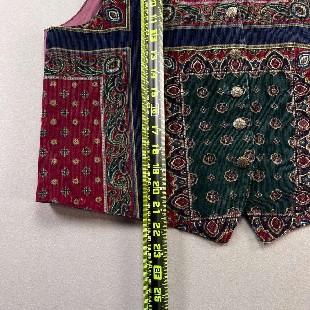 Talbots Waistcoat Vest Womens Medium Multicolor Paisley Tapestry Button Front